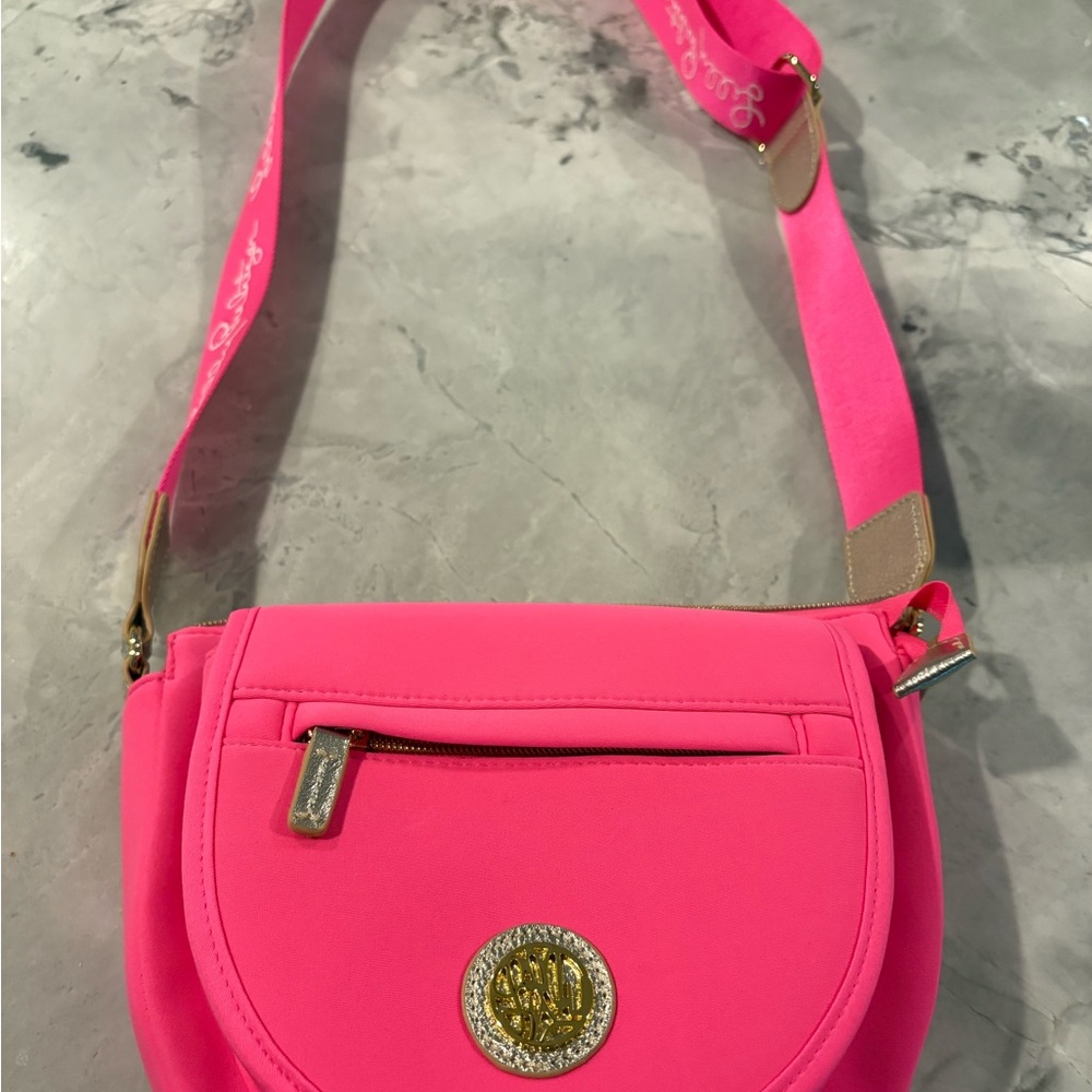 Lilly Pulitzer Neoprene Vibrant Pink Crossbody Bag with Gold Details